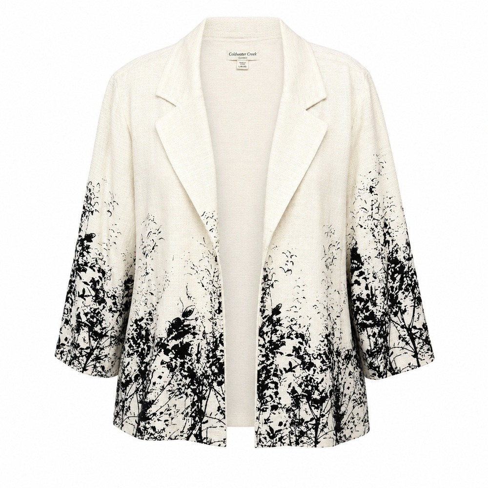 Coldwater Creek Quiet Luxury Linen Blazer Women L Art To Wear Old Money Jacket